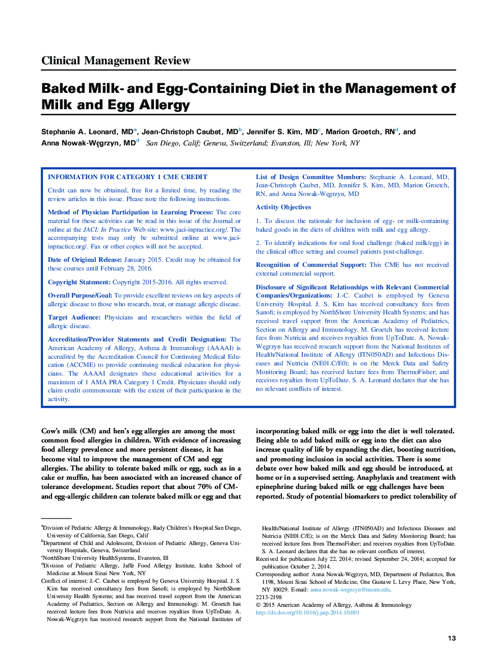 Baked Milk- and Egg-Containing Diet in the Management of Milk and Egg Allergy