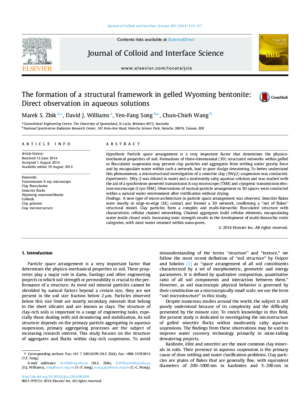 The formation of a structural framework in gelled Wyoming bentonite: Direct observation in aqueous solutions