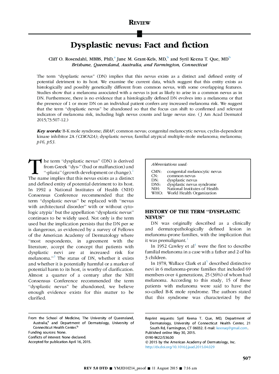 ReviewDysplastic nevus: Fact and fiction