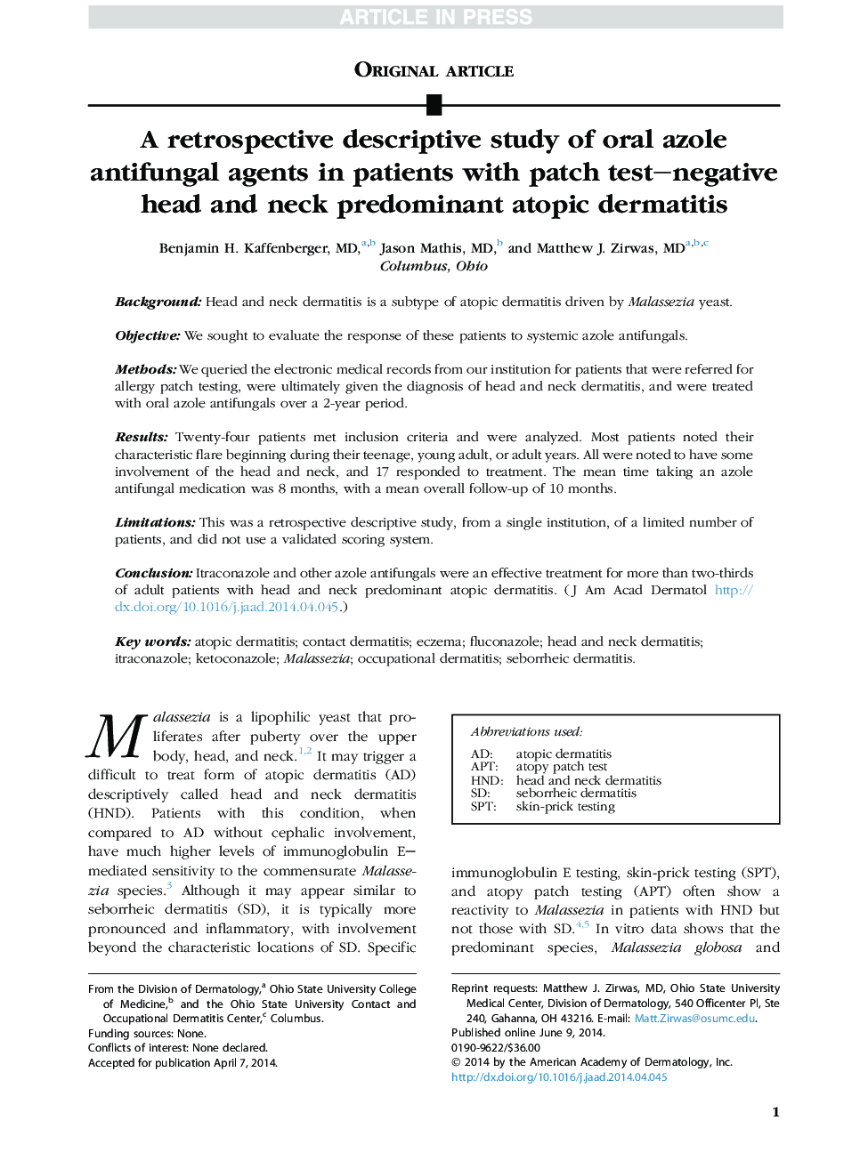 A retrospective descriptive study of oral azole antifungal agents in patients with patch test-negative head and neck predominant atopic dermatitis