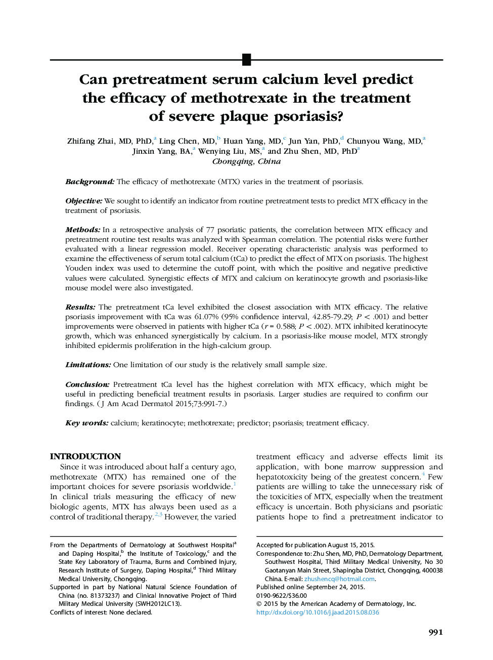 اصل مقاله پیشگیری از سطح سرمی کلسیم قبل از درمان، اثربخشی متوترکسات در درمان پسوریازیس پلاک شدید را پیش بینی می کند؟ 