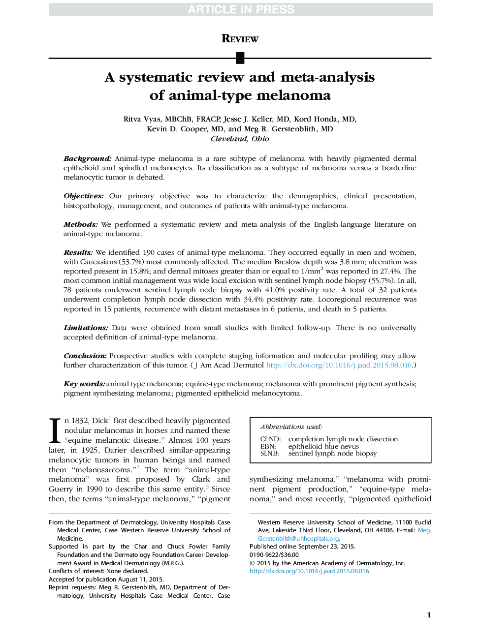 یک بررسی سیستماتیک و متاآنالیز ملانوم نوع حیوانی 