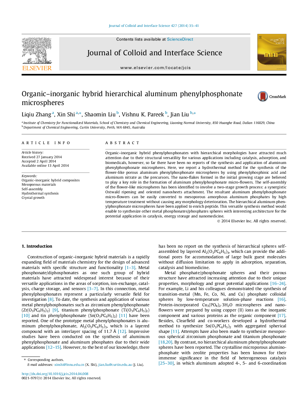 Organic–inorganic hybrid hierarchical aluminum phenylphosphonate microspheres