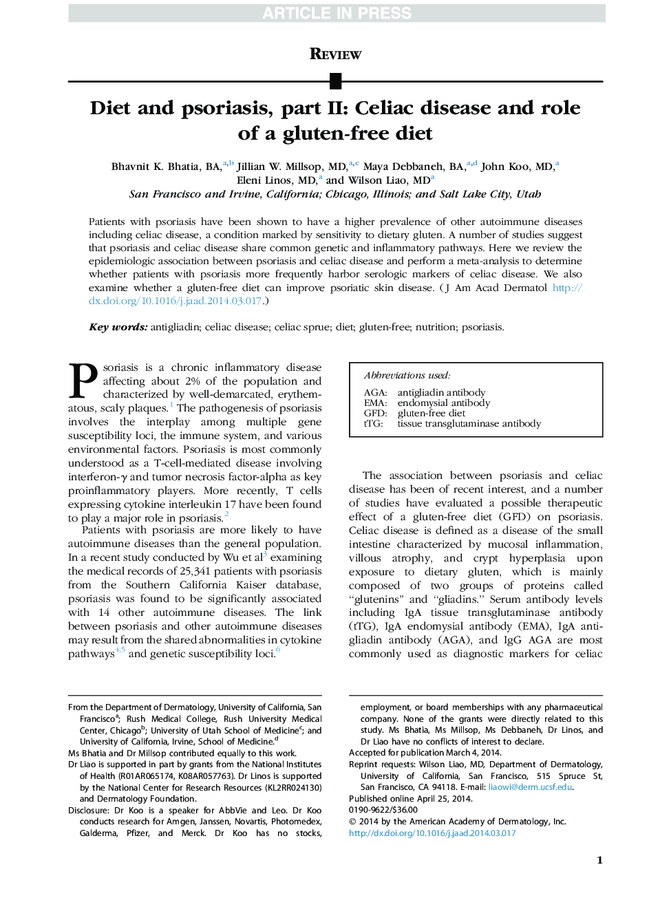 Diet and psoriasis, part II: Celiac disease and role of a gluten-free diet