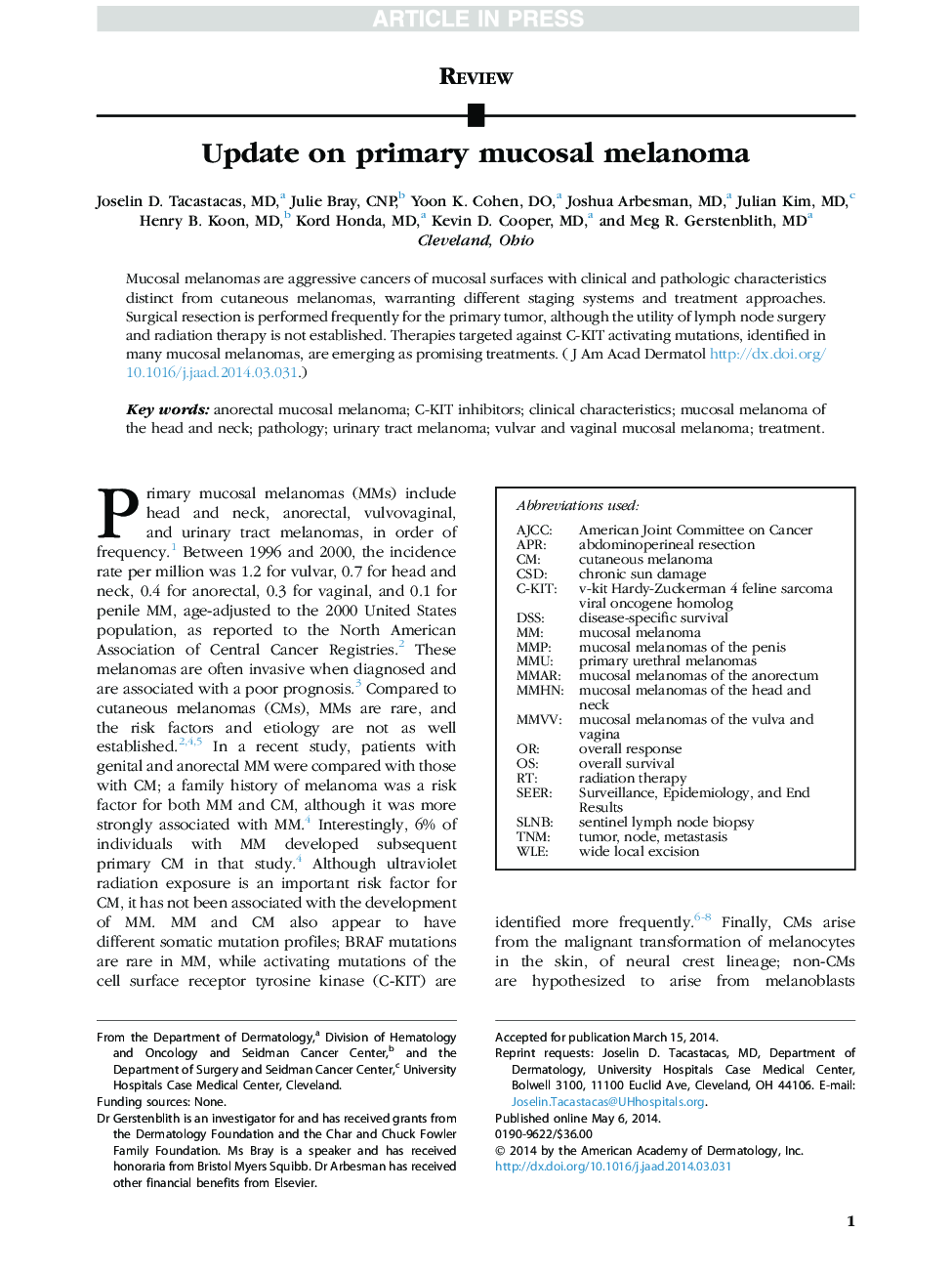 Update on primary mucosal melanoma