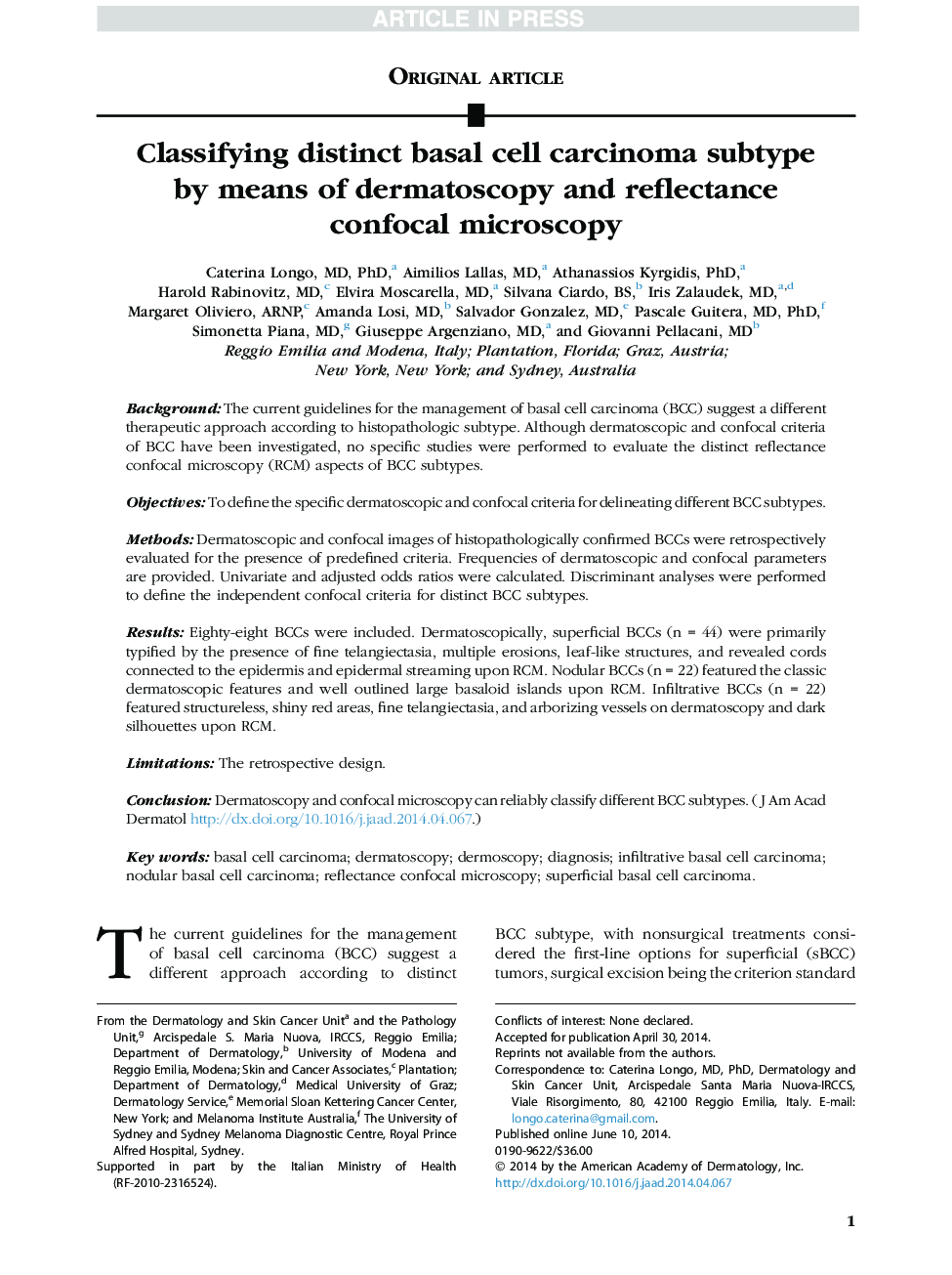 Classifying distinct basal cell carcinoma subtype byÂ means of dermatoscopy and reflectance confocal microscopy