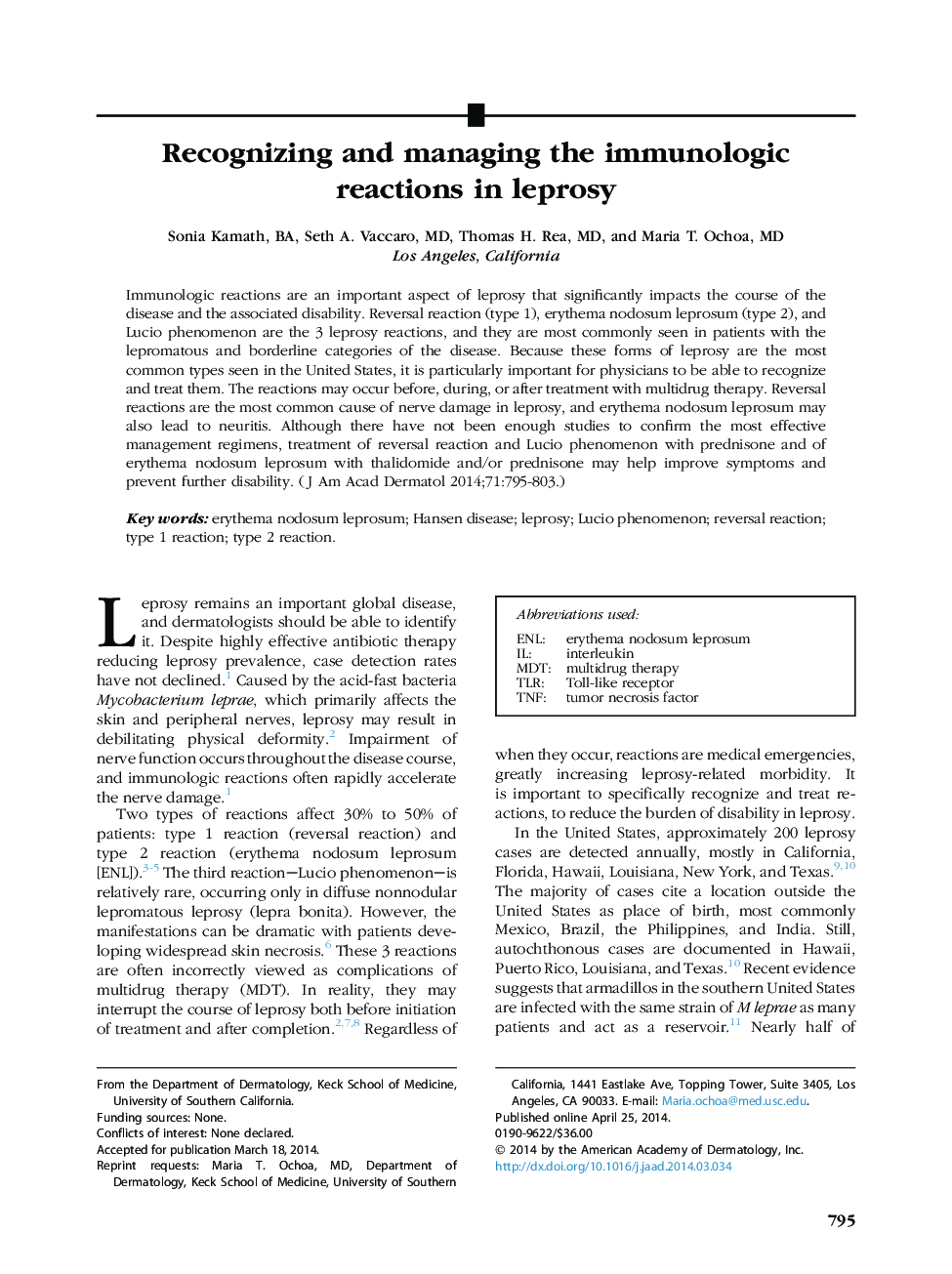 ReviewRecognizing and managing the immunologic reactionsÂ in leprosy