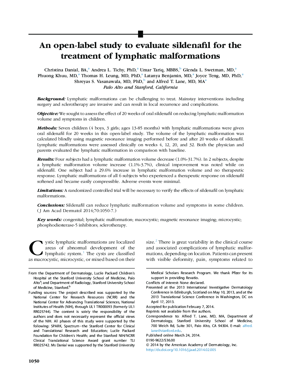 Original articleAn open-label study to evaluate sildenafil for the treatment of lymphatic malformations