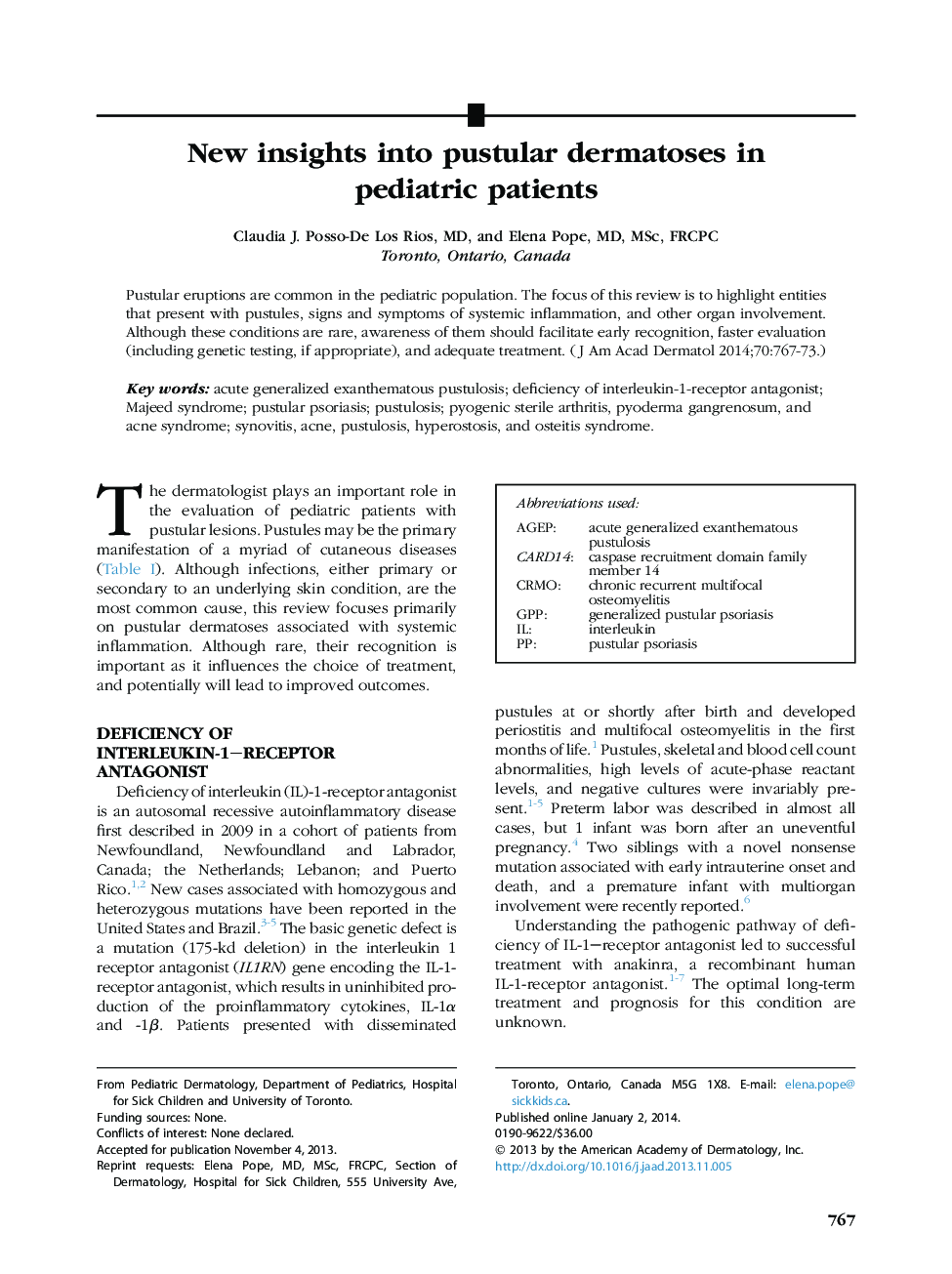 New insights into pustular dermatoses in pediatricÂ patients