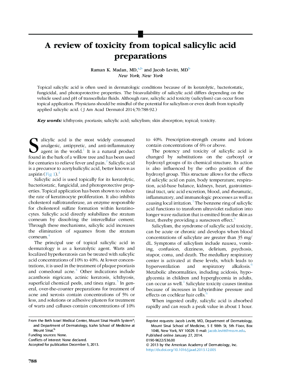 ReviewA review of toxicity from topical salicylic acid preparations