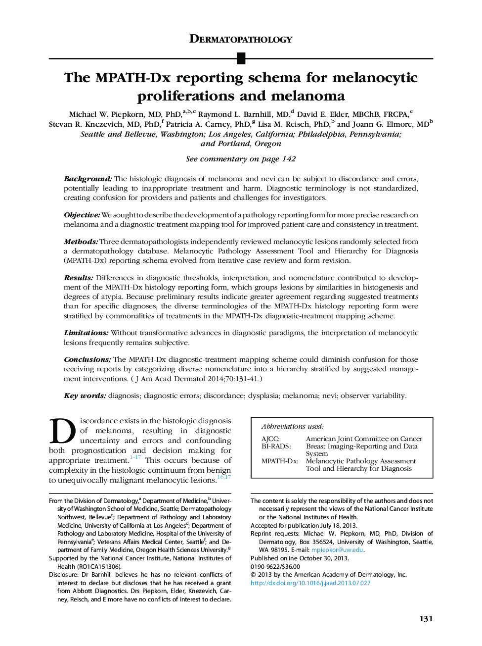 The MPATH-Dx reporting schema for melanocytic proliferations and melanoma