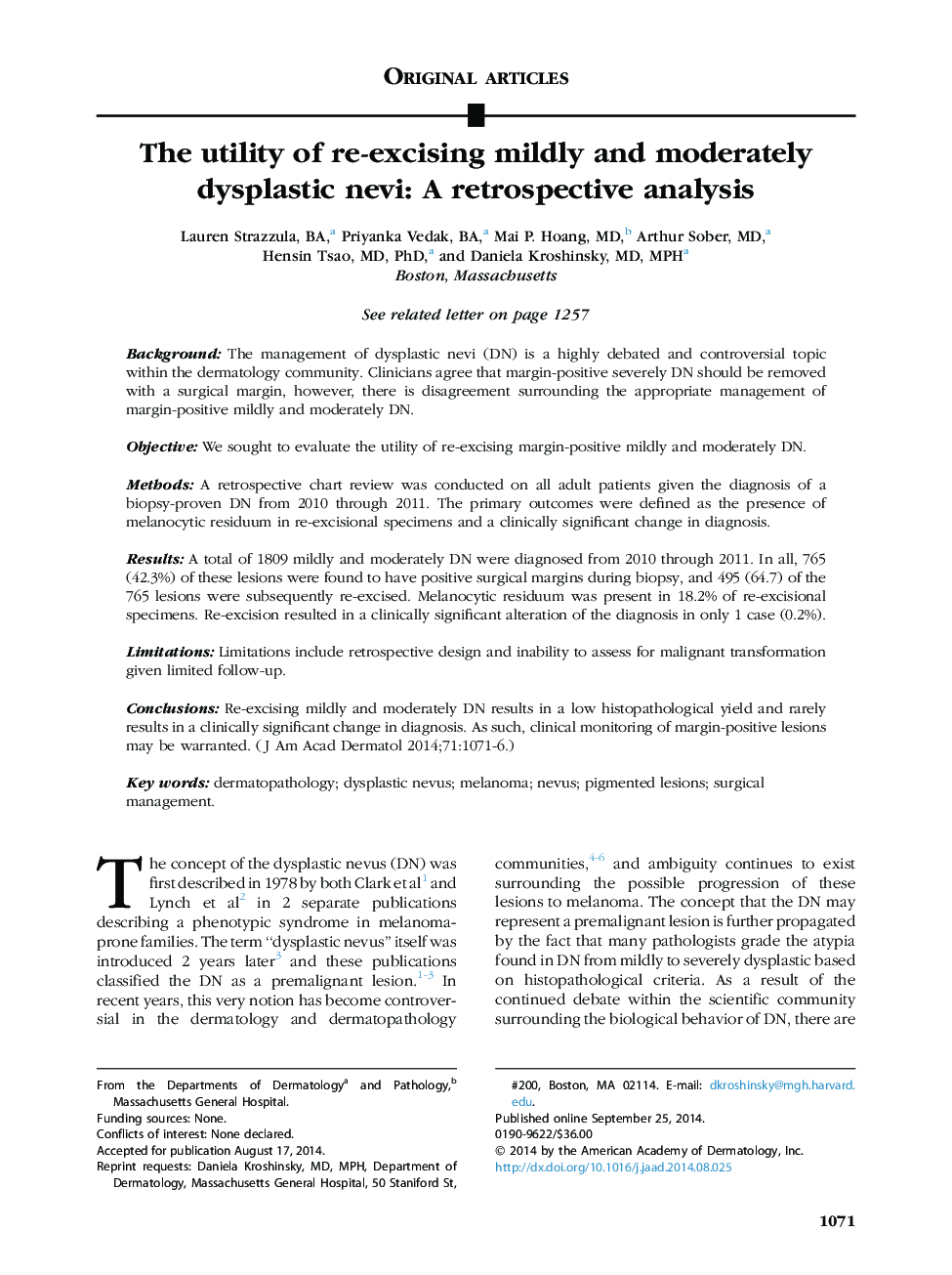 The utility of re-excising mildly and moderately dysplastic nevi: A retrospective analysis