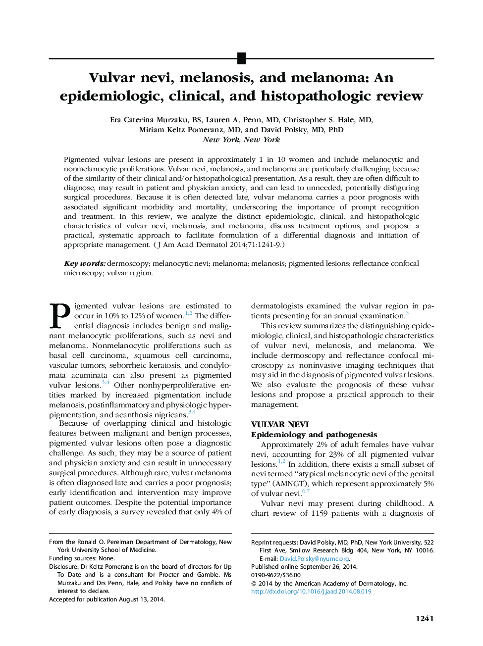 ReviewVulvar nevi, melanosis, and melanoma: An epidemiologic, clinical, and histopathologic review