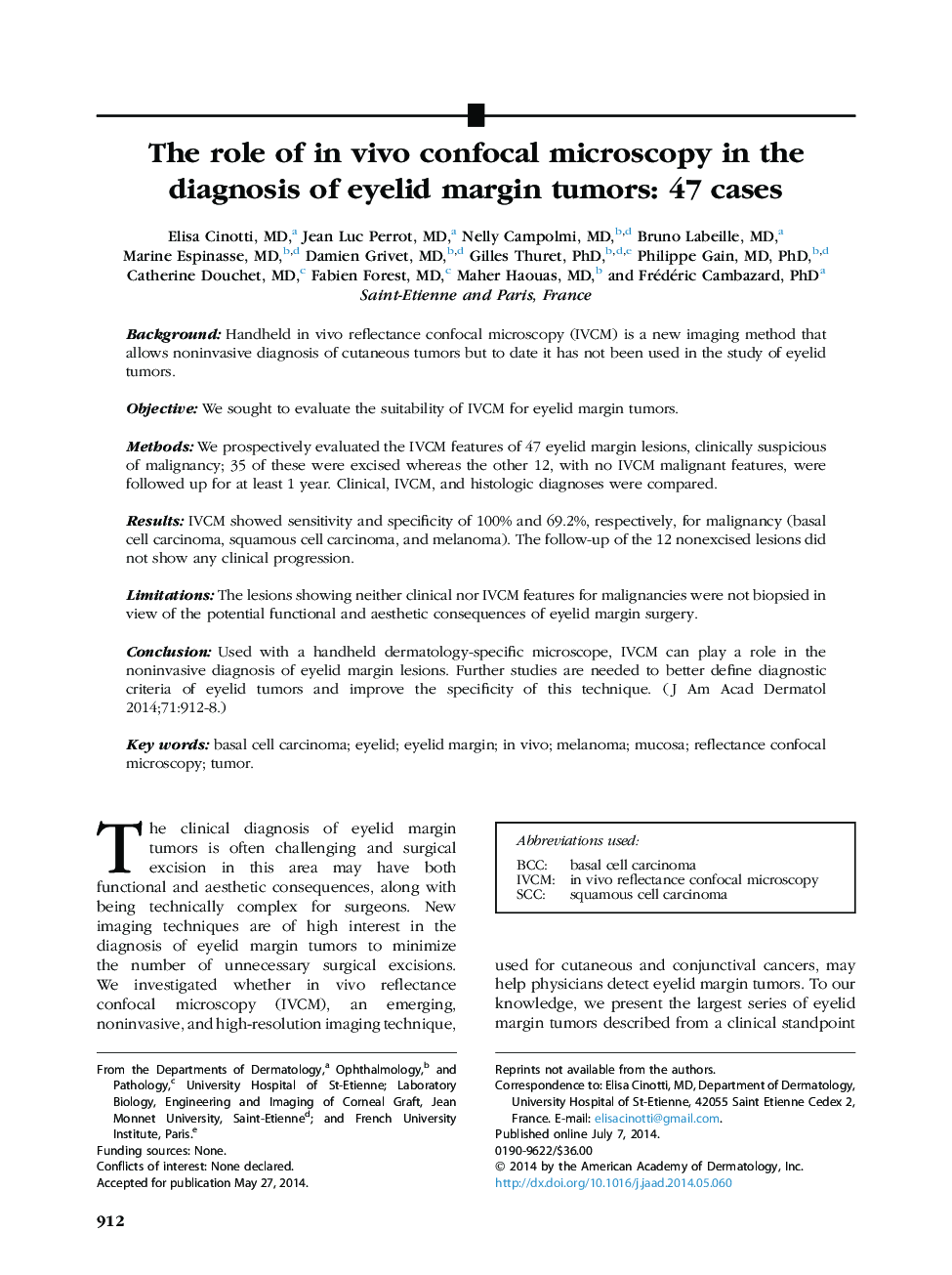 The role of in vivo confocal microscopy in the diagnosis of eyelid margin tumors: 47 cases