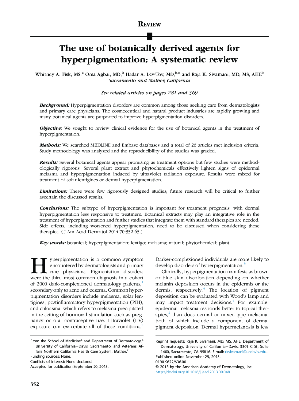 بررسی استفاده از عوامل گیاهی مشتق شده برای هیپرپیگمانته: بررسی سیستماتیک 
