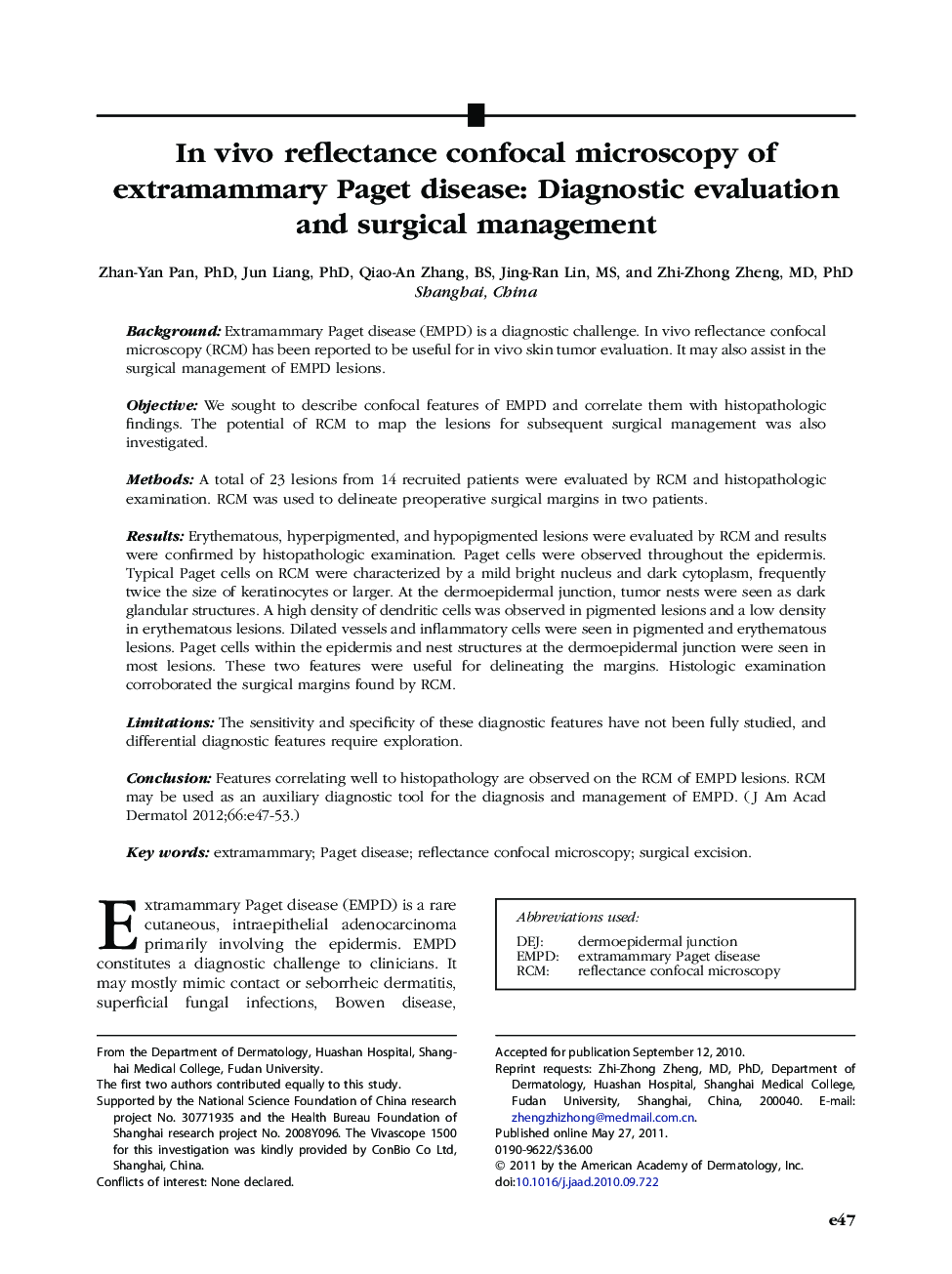 JAAD onlineIn vivo reflectance confocal microscopy of extramammary Paget disease: Diagnostic evaluation and surgical management