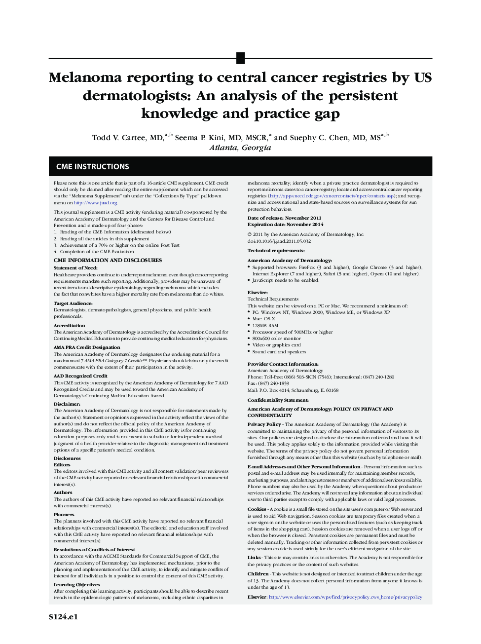 Melanoma reporting to central cancer registries by US dermatologists: An analysis of the persistent knowledge and practice gap