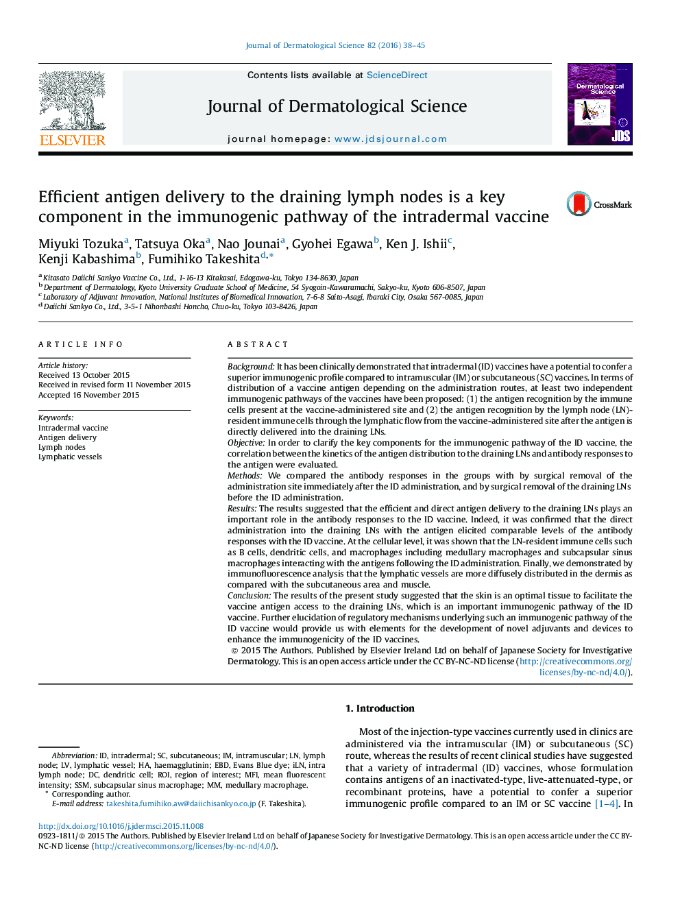 Efficient antigen delivery to the draining lymph nodes is a key component in the immunogenic pathway of the intradermal vaccine