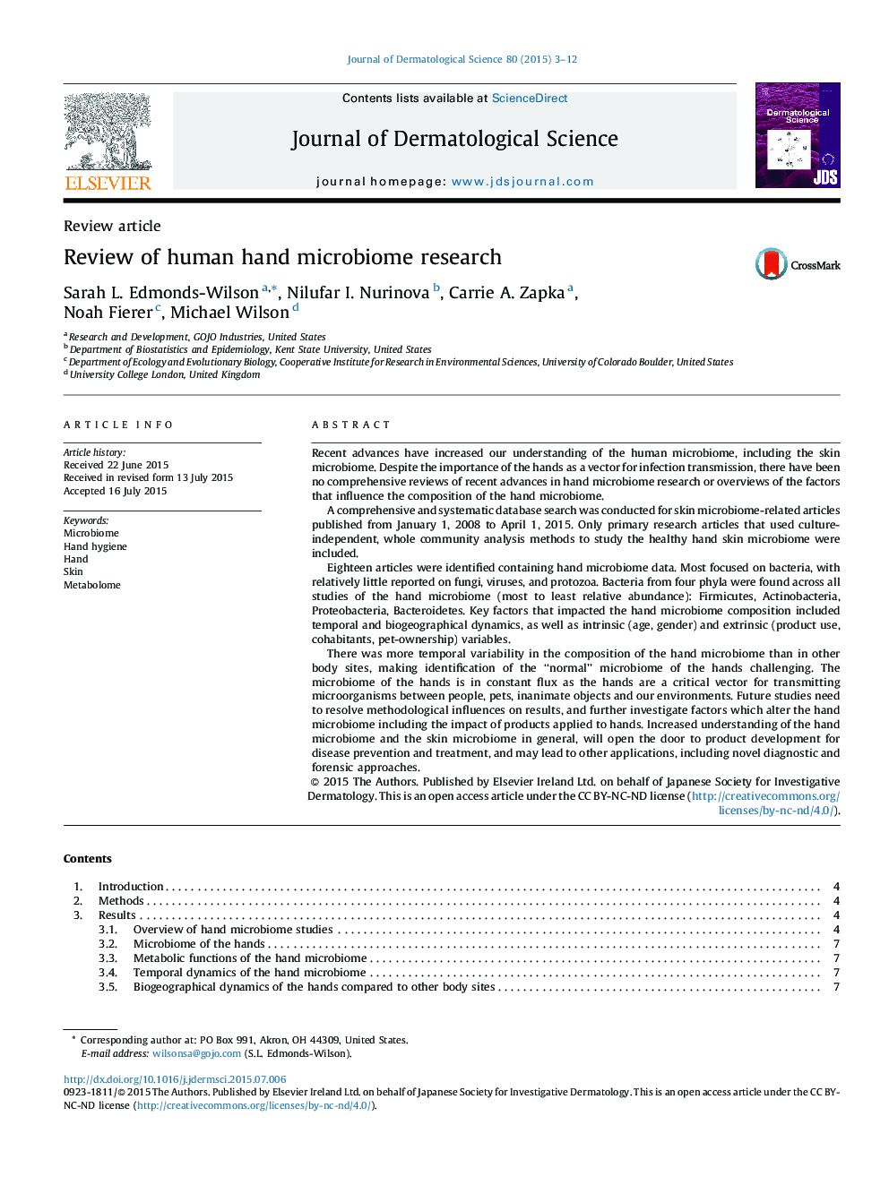 Review articleReview of human hand microbiome research