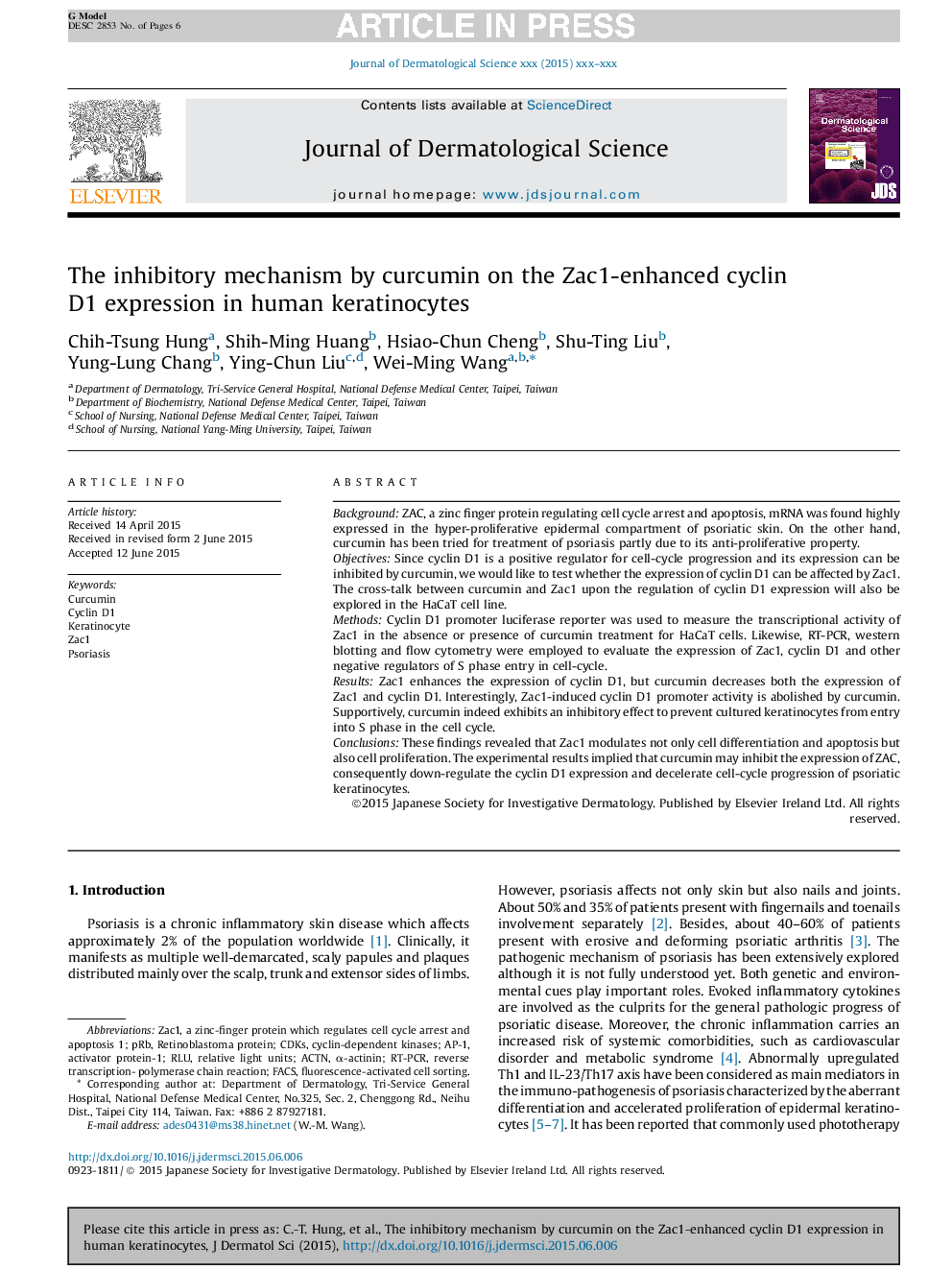 The inhibitory mechanism by curcumin on the Zac1-enhanced cyclin D1 expression in human keratinocytes