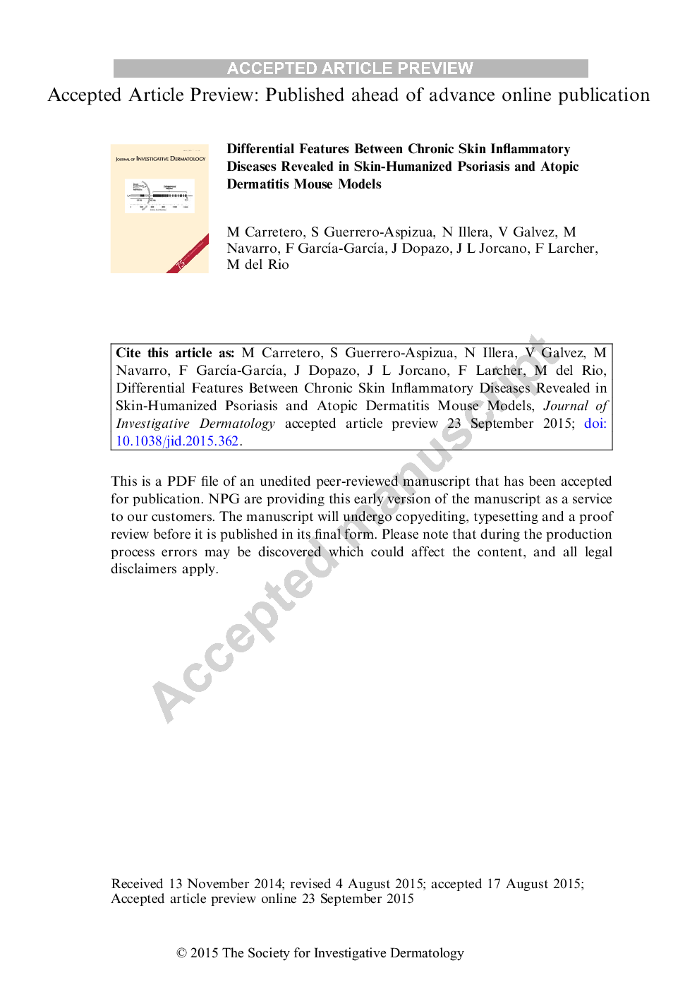 ویژگی های دیفرانسیلی بین بیماری های التهابی مزمن پوستی که در پسوریازیس پوست انسان و موسوم به درماتیت آتوپیک دیده می شود. 