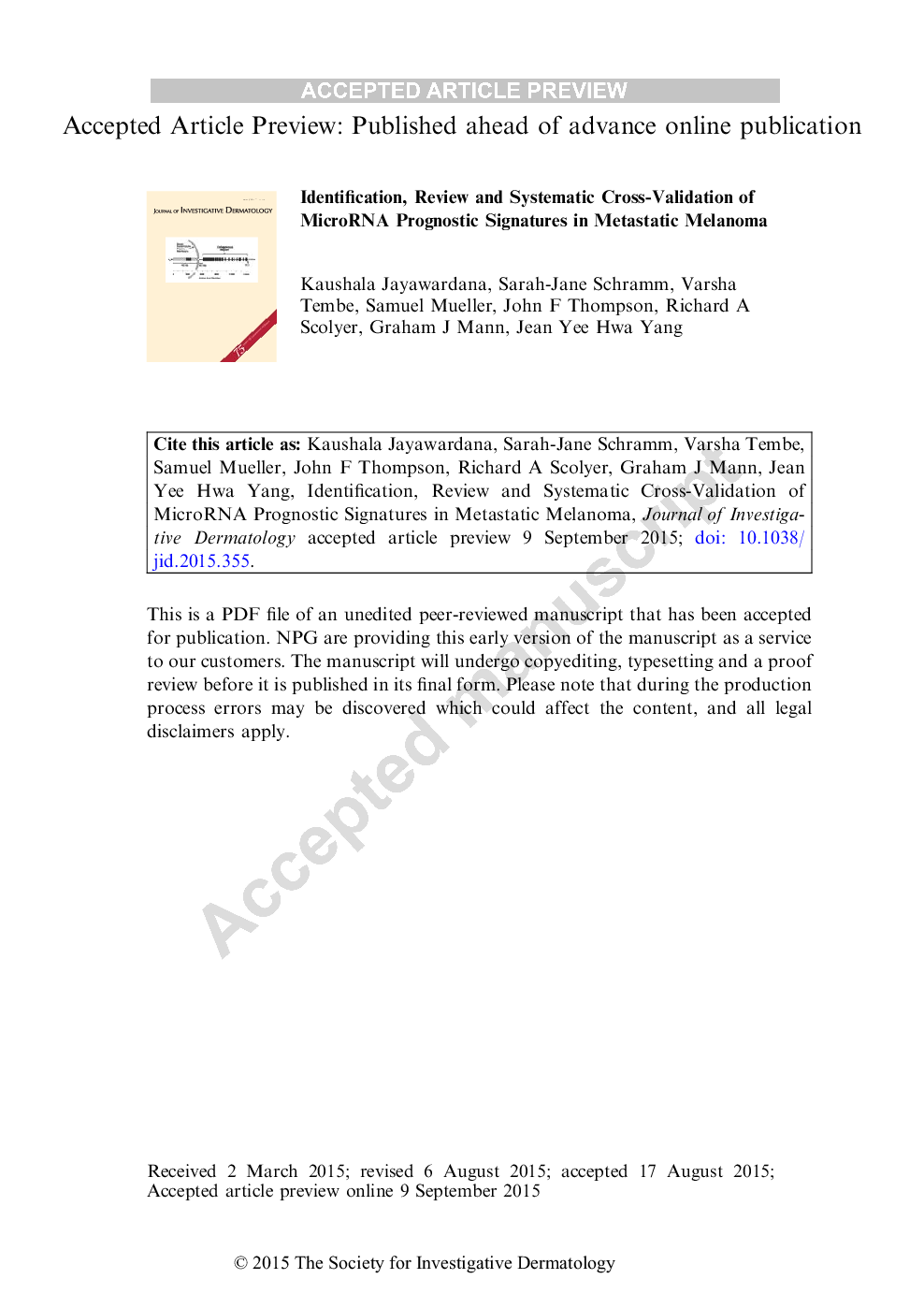 Identification, Review, and Systematic Cross-Validation of microRNA Prognostic Signatures in Metastatic Melanoma