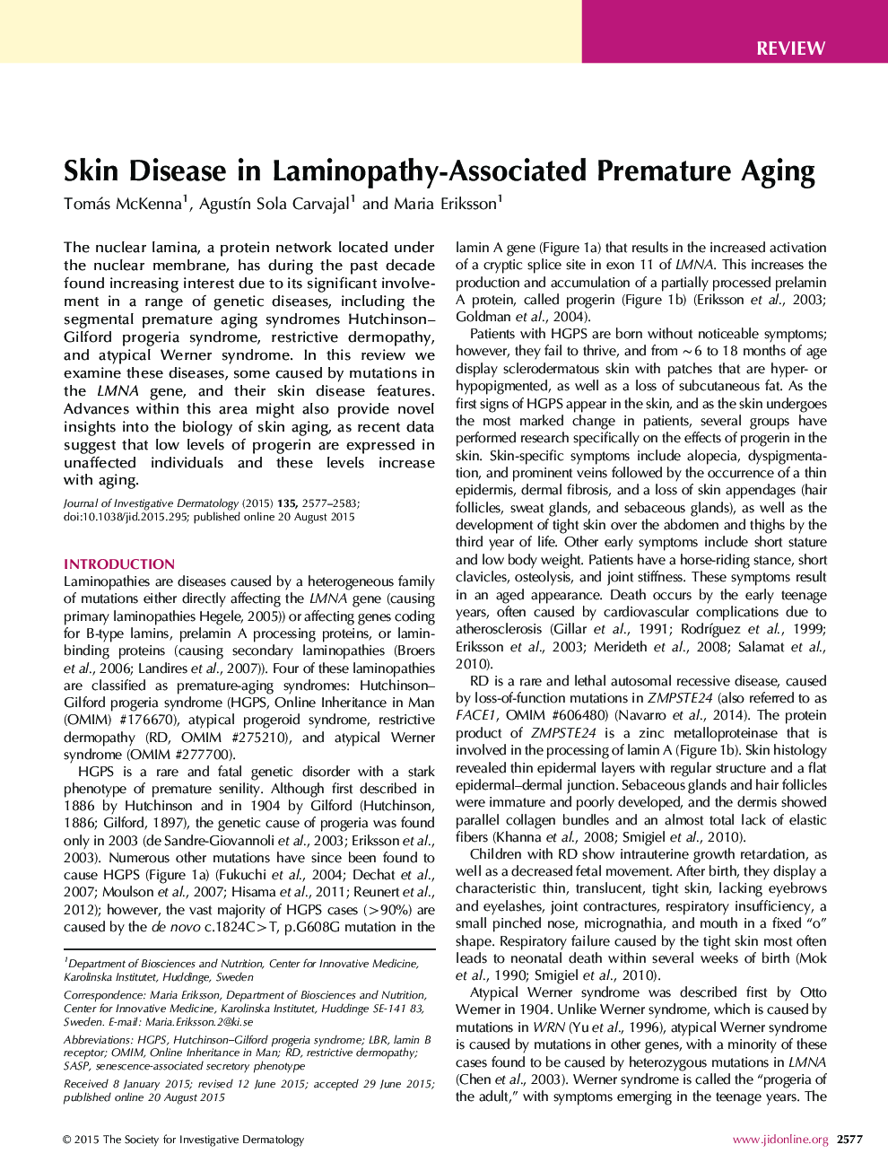 Review ArticleSkin Disease in Laminopathy-Associated Premature Aging