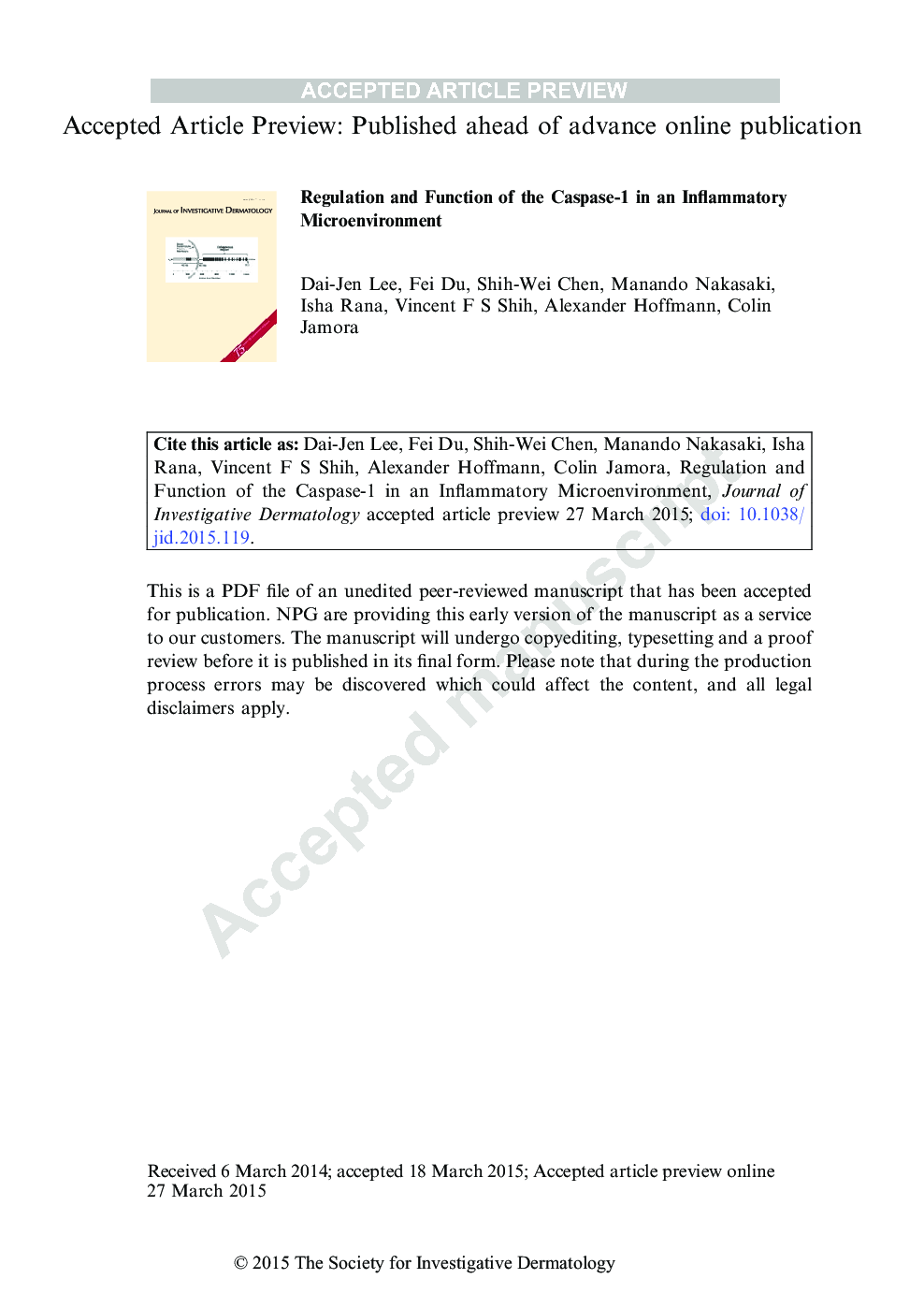 Regulation and Function of the Caspase-1 in an Inflammatory Microenvironment