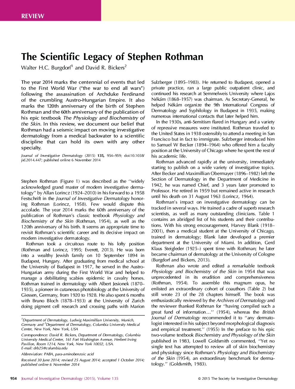 ReviewThe Scientific Legacy of Stephen Rothman