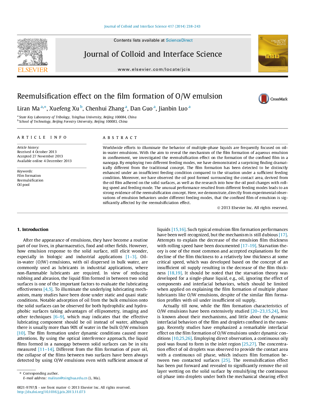 Reemulsification effect on the film formation of O/W emulsion