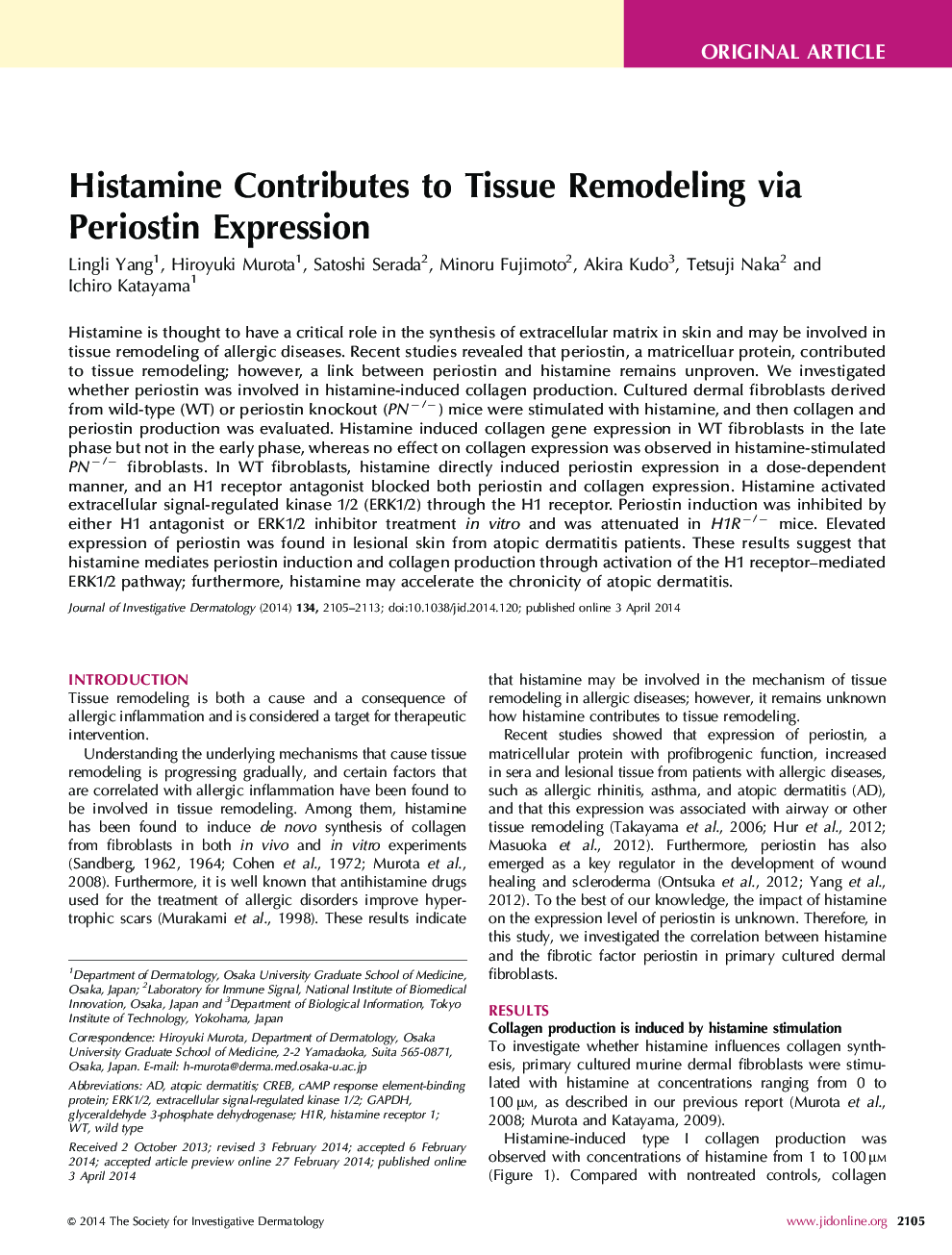 Original ArticleHistamine Contributes to Tissue Remodeling via Periostin Expression