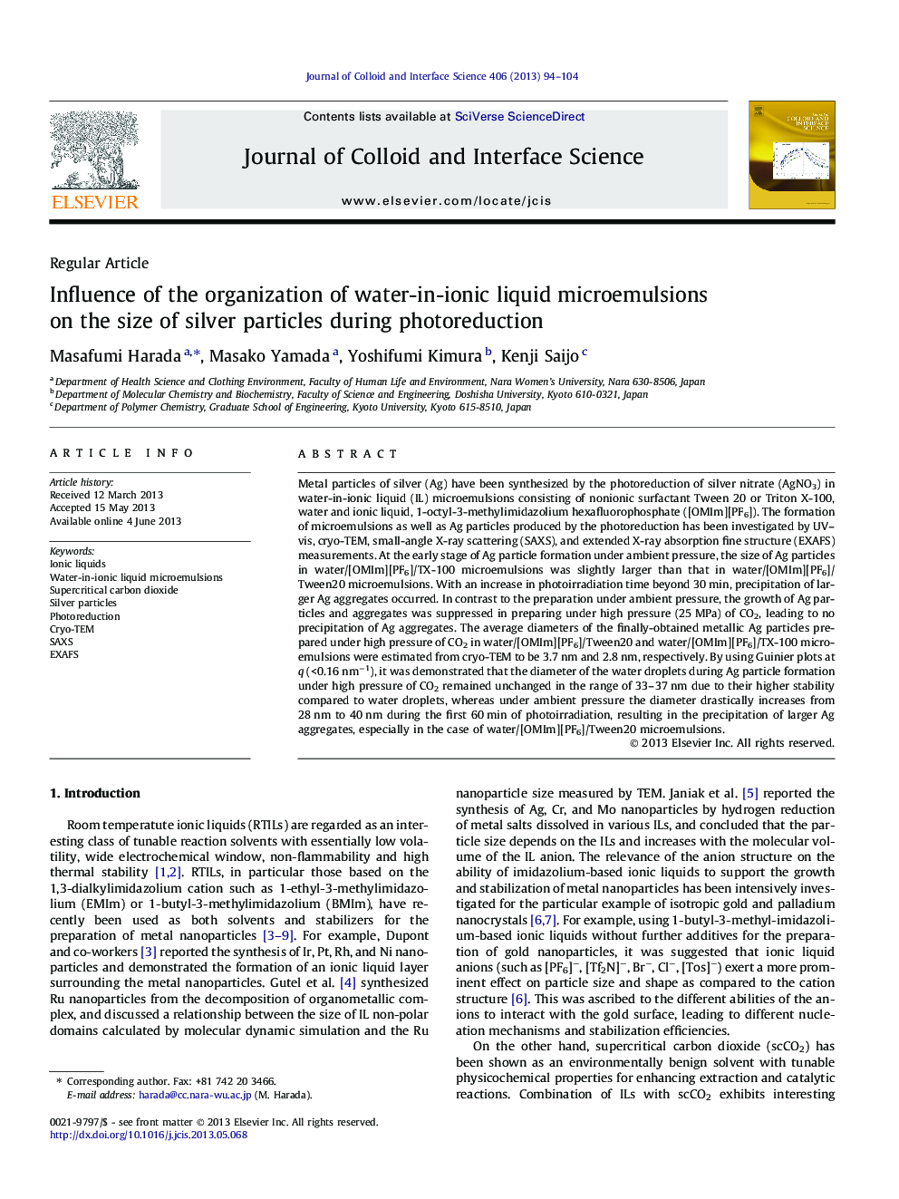 Influence of the organization of water-in-ionic liquid microemulsions on the size of silver particles during photoreduction