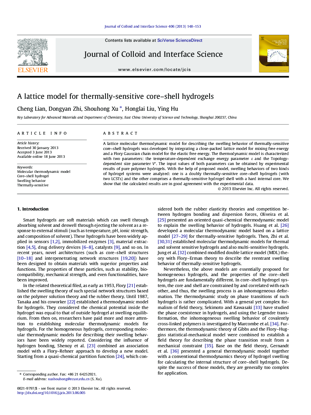 A lattice model for thermally-sensitive core–shell hydrogels