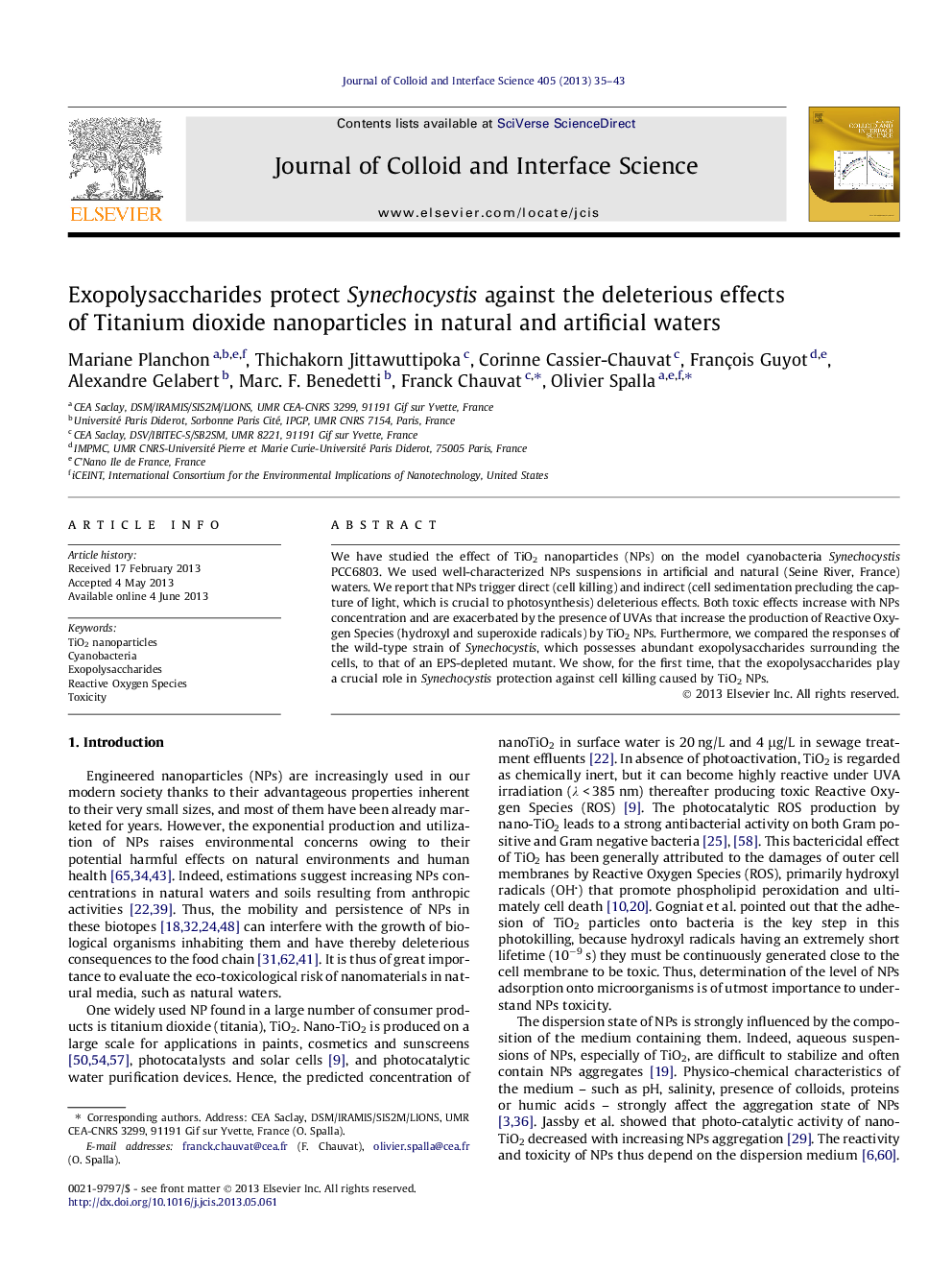 Exopolysaccharides protect Synechocystis against the deleterious effects of Titanium dioxide nanoparticles in natural and artificial waters