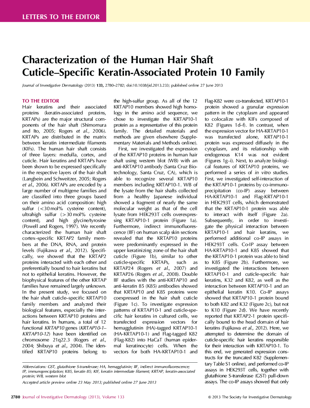 Characterization of the Human Hair Shaft Cuticle-Specific Keratin-Associated Protein 10 Family