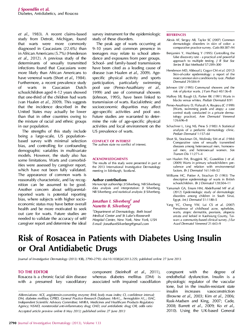 Risk of Rosacea in Patients with Diabetes Using Insulin or Oral Antidiabetic Drugs