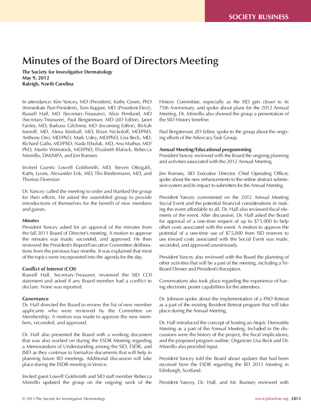 Minutes of the Board of Directors Meeting