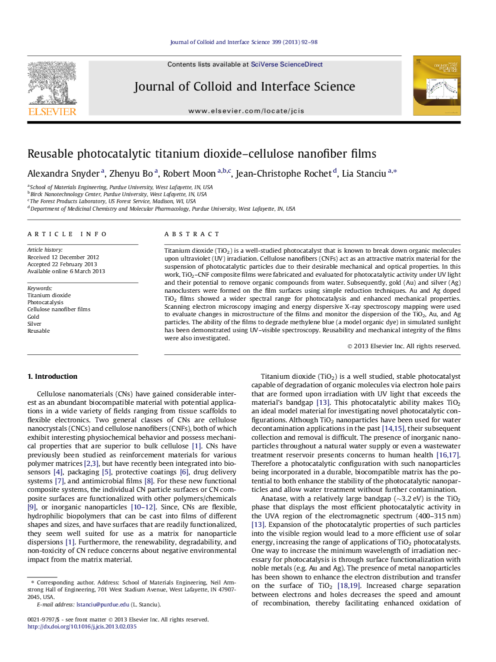 Reusable photocatalytic titanium dioxide–cellulose nanofiber films