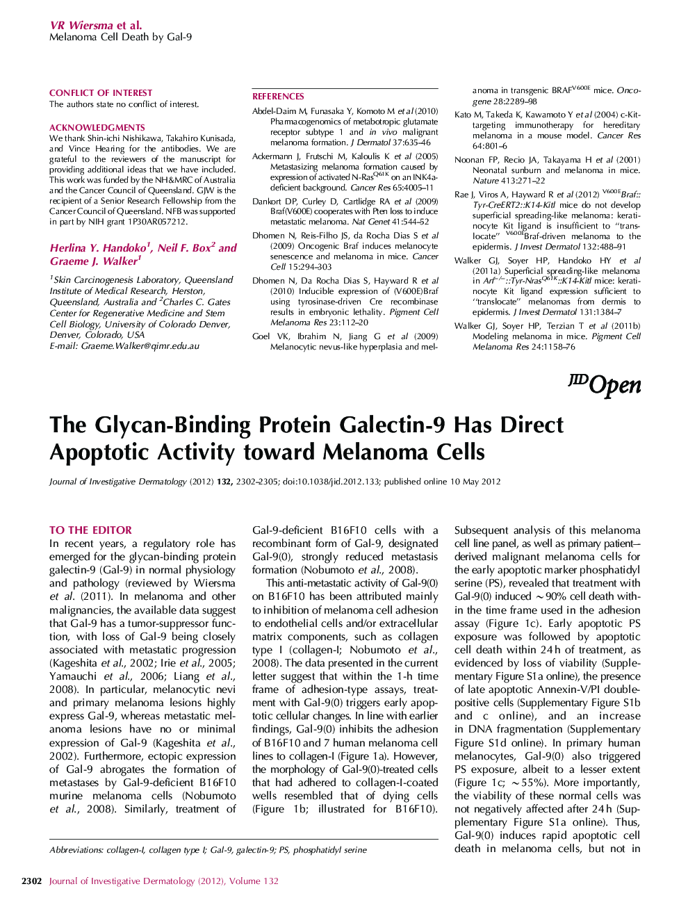 The Glycan-Binding Protein Galectin-9 Has Direct Apoptotic Activity toward Melanoma Cells