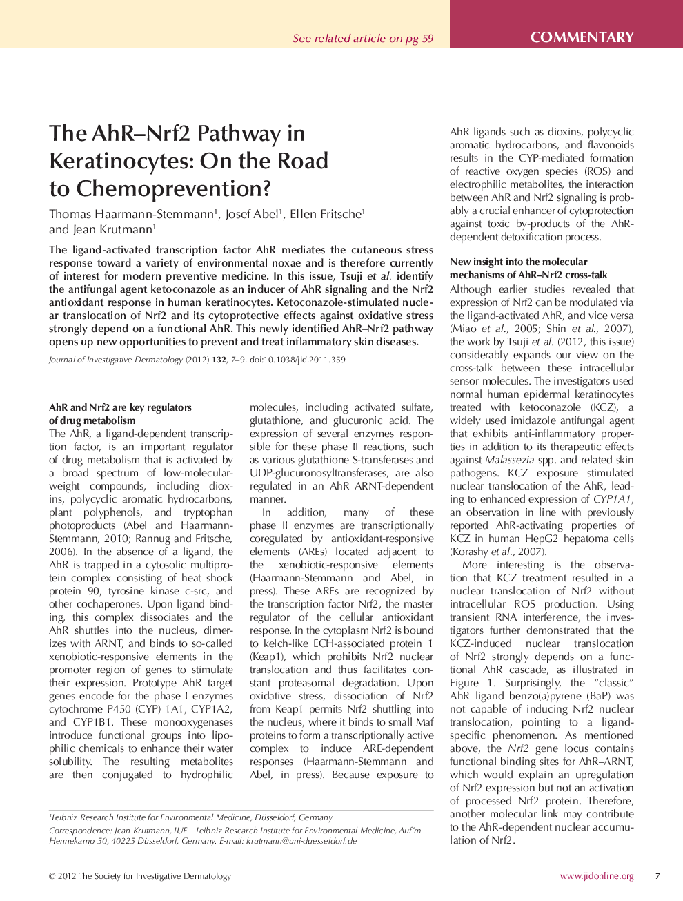 The AhR-Nrf2 Pathway in Keratinocytes: On the Road to Chemoprevention?