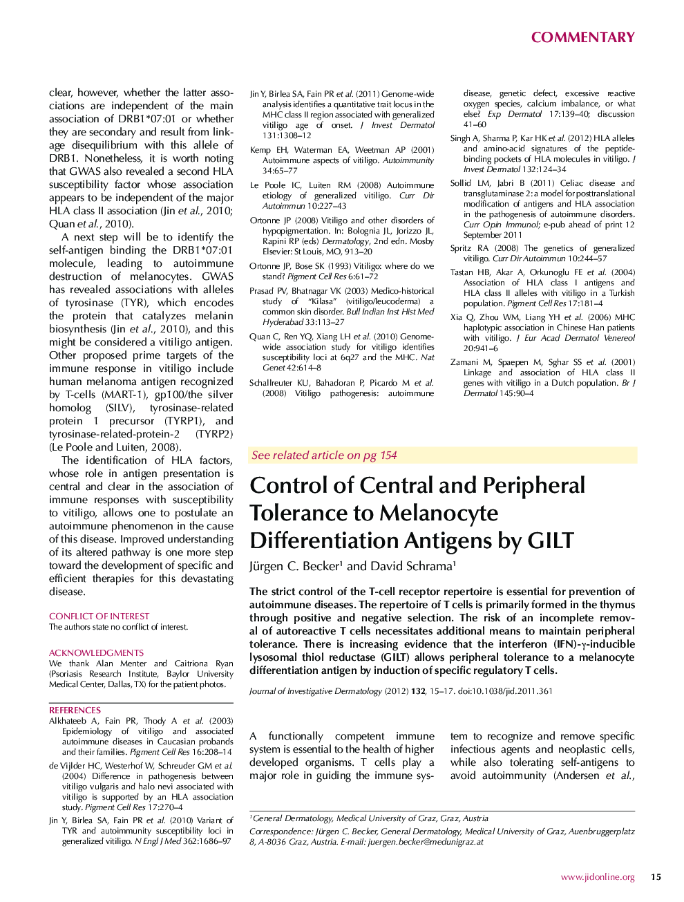 Control of Central and Peripheral Tolerance to Melanocyte Differentiation Antigens by GILT