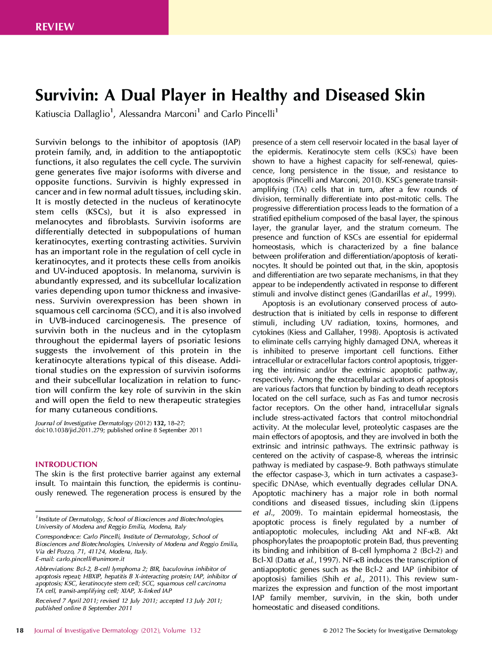ReviewSurvivin: A Dual Player in Healthy and Diseased Skin