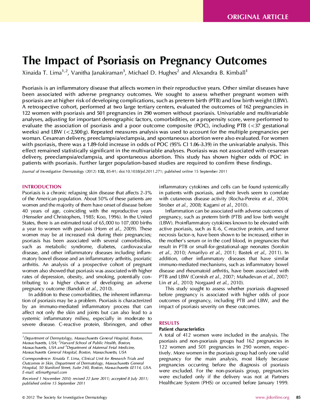The Impact of Psoriasis on Pregnancy Outcomes