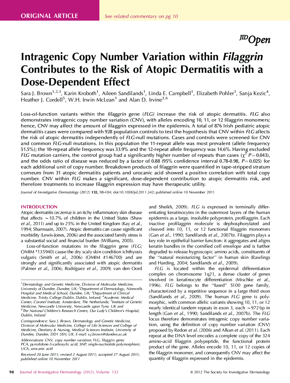 Intragenic Copy Number Variation within Filaggrin Contributes to the Risk of Atopic Dermatitis with a Dose-Dependent Effect