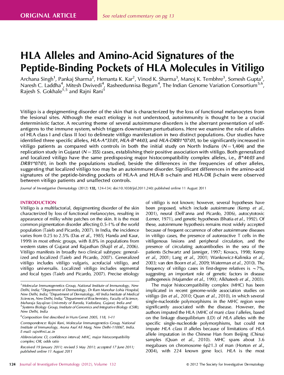 HLA Alleles and Amino-Acid Signatures of the Peptide-Binding Pockets of HLA Molecules in Vitiligo