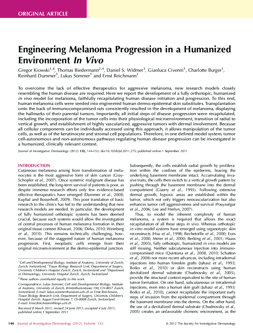 Engineering Melanoma Progression in a Humanized Environment In Vivo