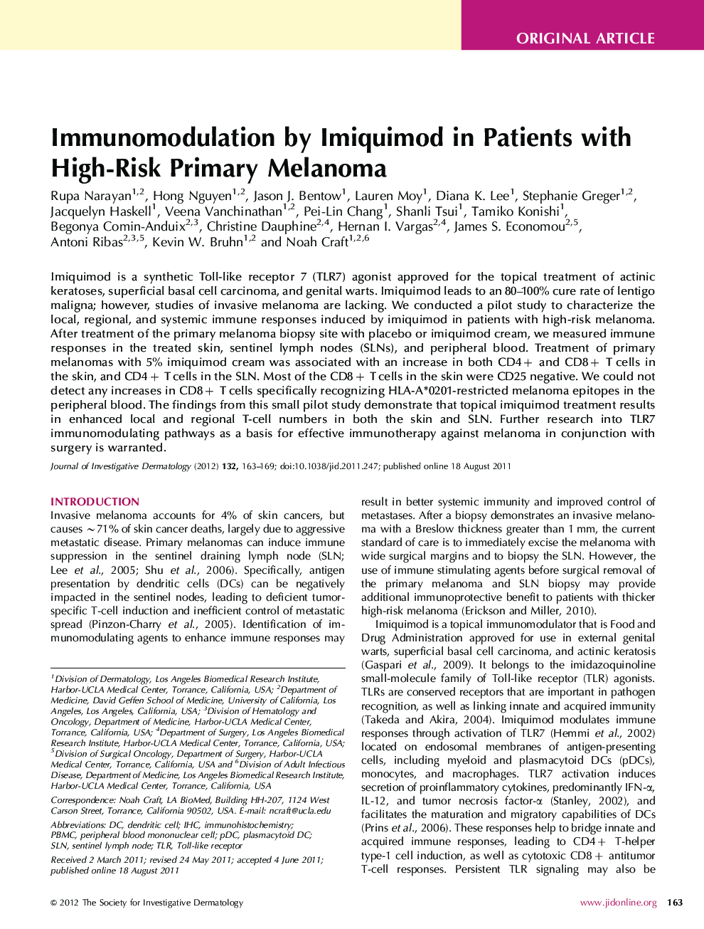 Immunomodulation by Imiquimod in Patients with High-Risk Primary Melanoma