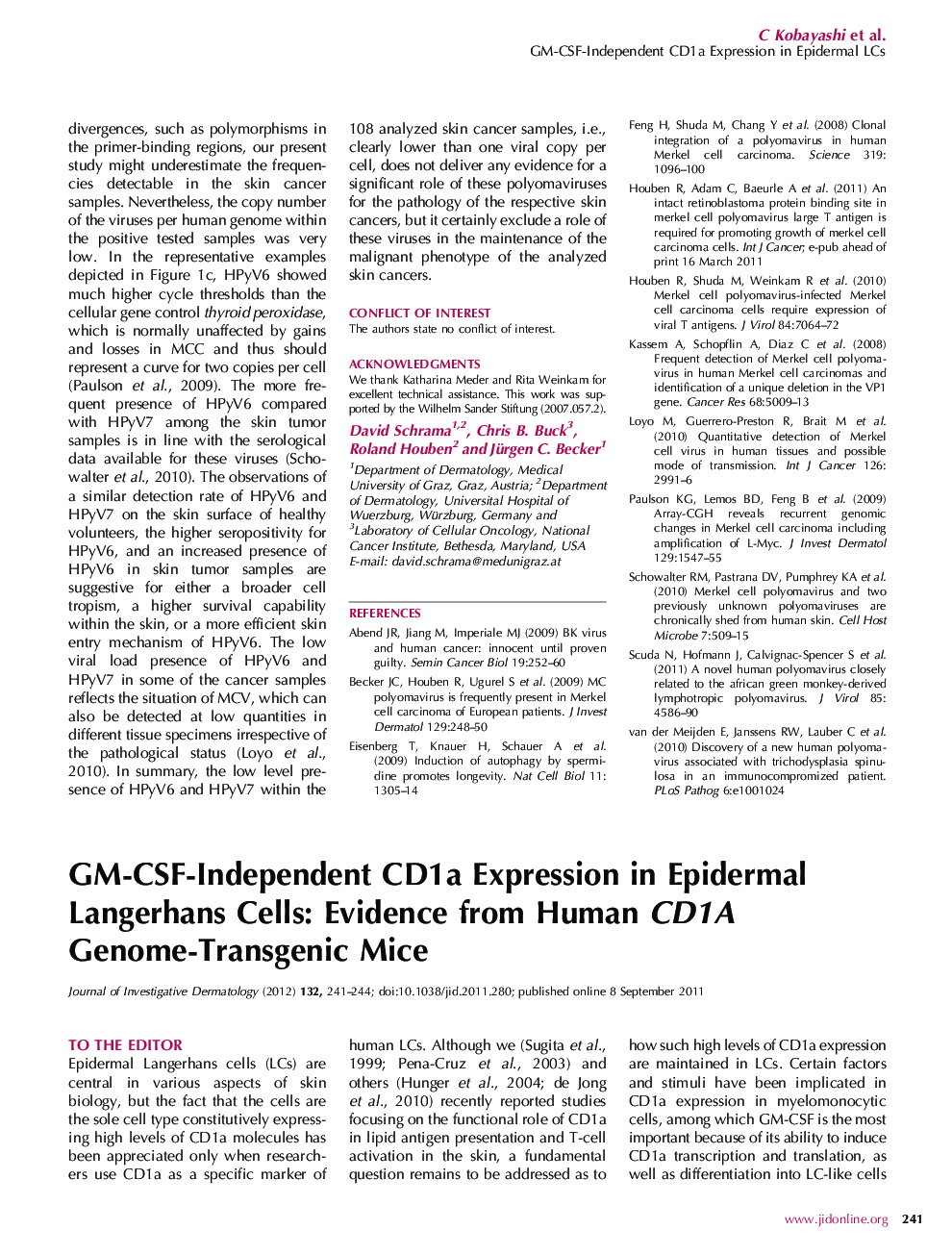 GM-CSF-Independent CD1a Expression in Epidermal Langerhans Cells: Evidence from Human CD1A Genome-Transgenic Mice