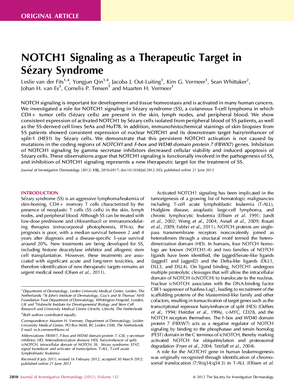 NOTCH1 Signaling as a Therapeutic Target in Sézary Syndrome