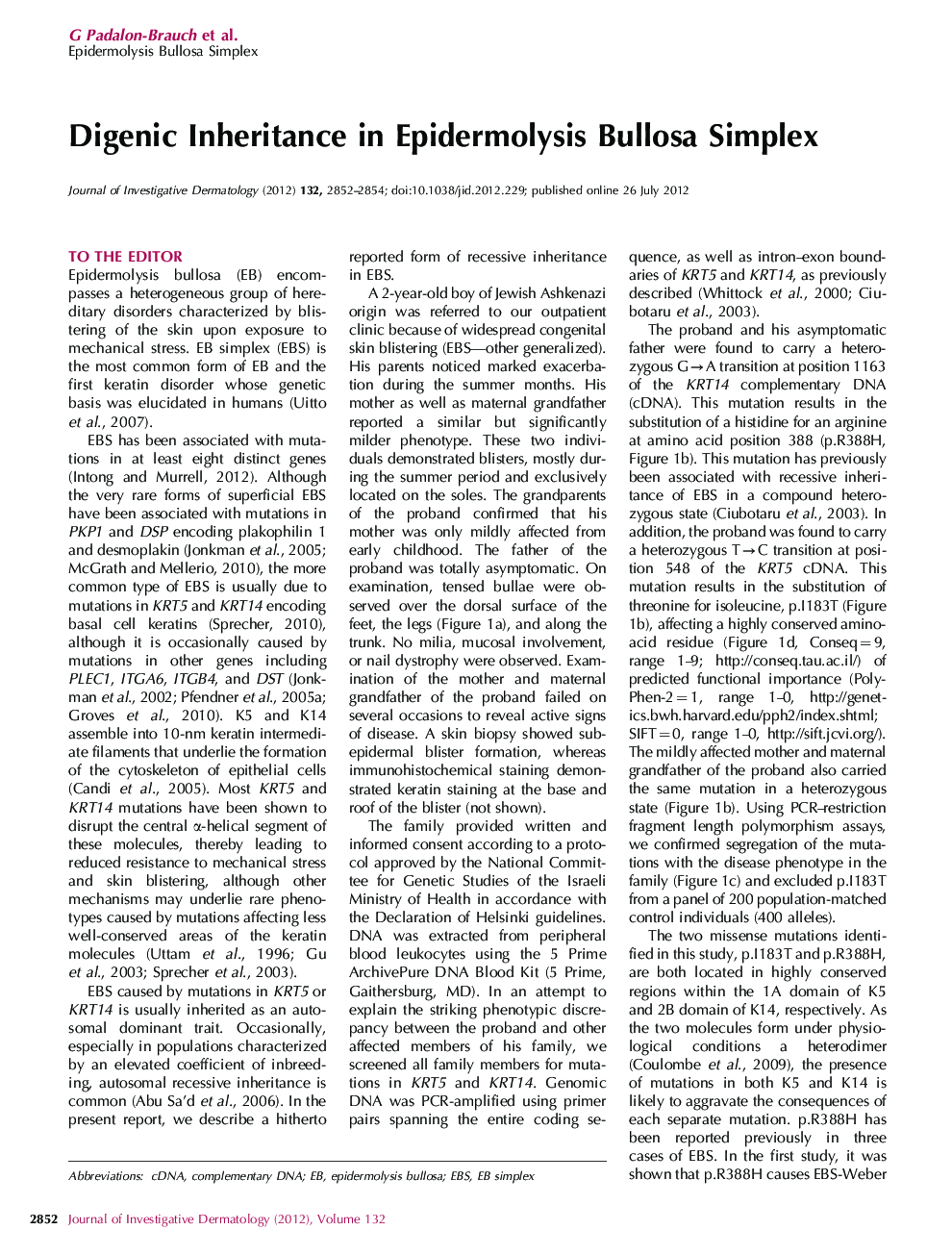 Digenic Inheritance in Epidermolysis Bullosa Simplex